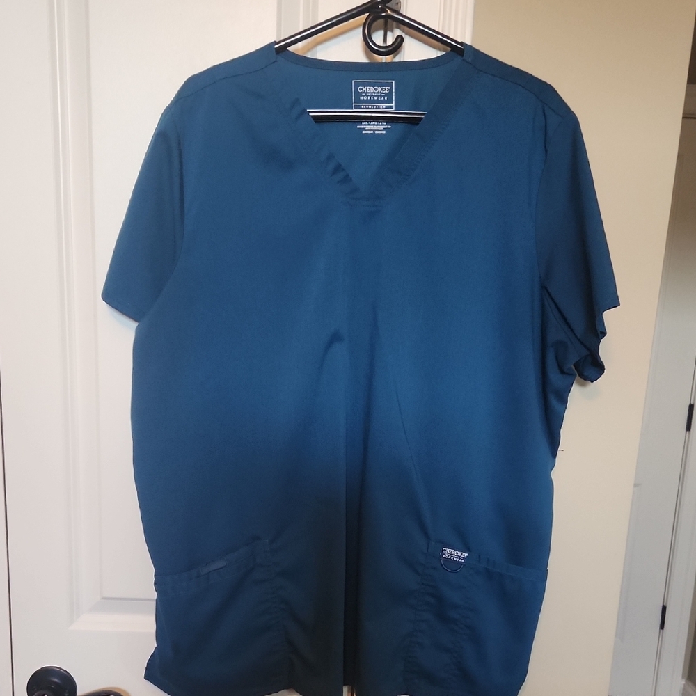 Cherokee Women's Carribean Blue Scrub Top 2X